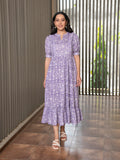 MULMUL PURPLE FLORAL JAAL BLOCK PRINTED DRESS